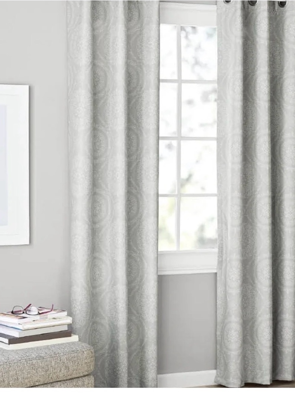 Mainstays Gray Medallion 84" Blackout Thermal lined Panel Pair Curtains Grommets